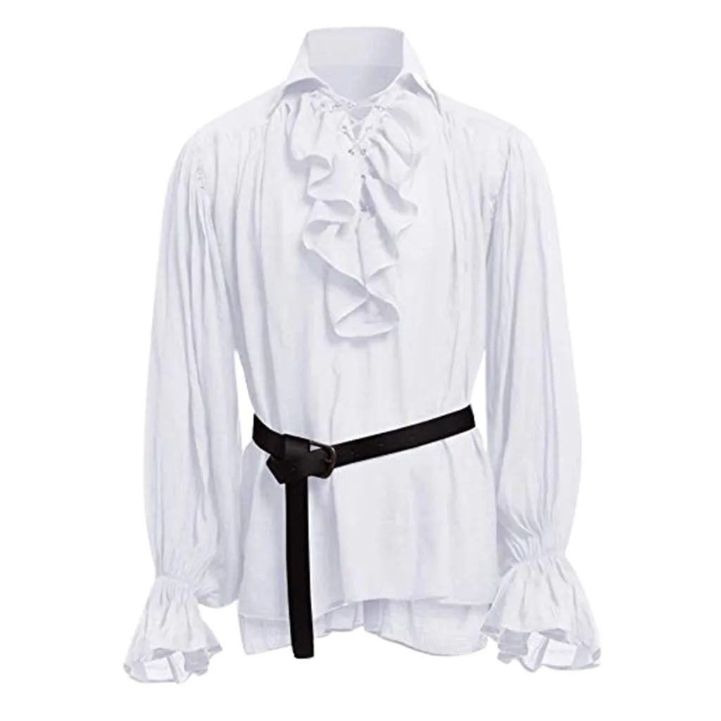 Medieval Men's Retro Performance Shirt with Belt And Puffy Sleeves Cross-Border New Style Male Fashion Historical Costume