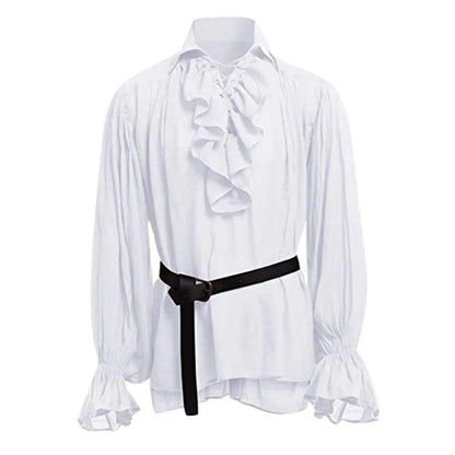 Medieval Men's Retro Performance Shirt with Belt And Puffy Sleeves Cross-Border New Style Male Fashion Historical Costume