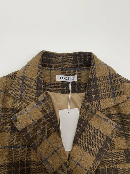 UOOZEE 2025 New Urban Lady Classic Retro Plaid Woolen Jackets Coat Women Long Sleeves Elegant Office Blazer Outerwears No Belt