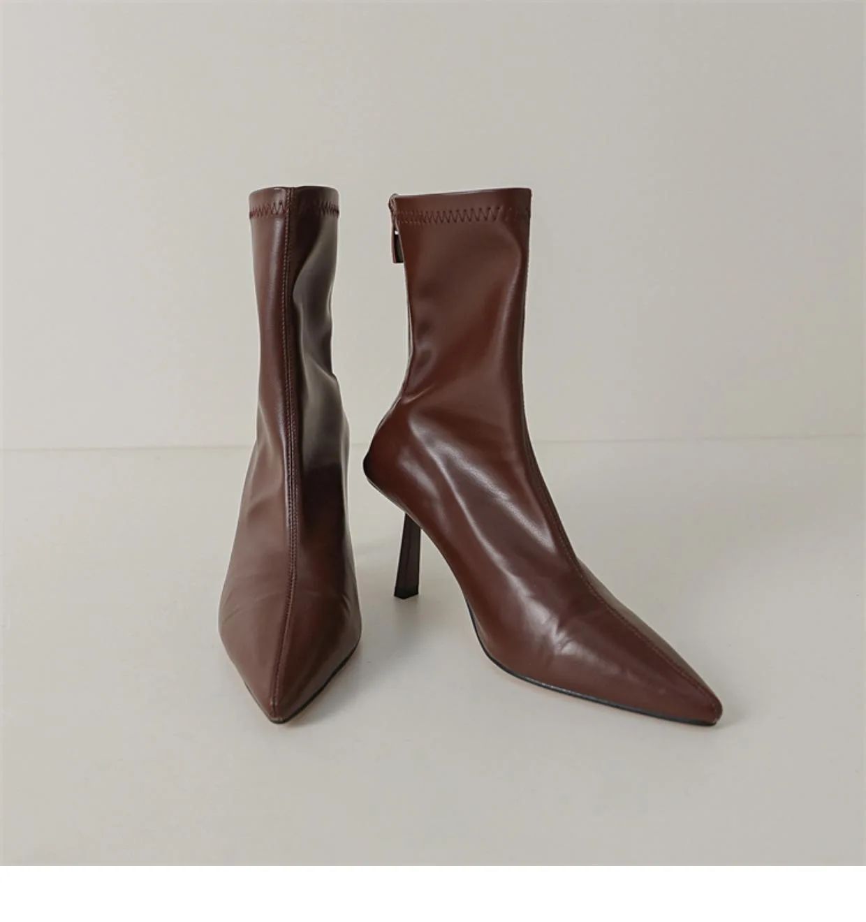 2024 New Autumn Winter Pointed Toe Women Ankle Boots Fashion Zipper Shoes Thin High Heel Women's Morder Short Booties D214