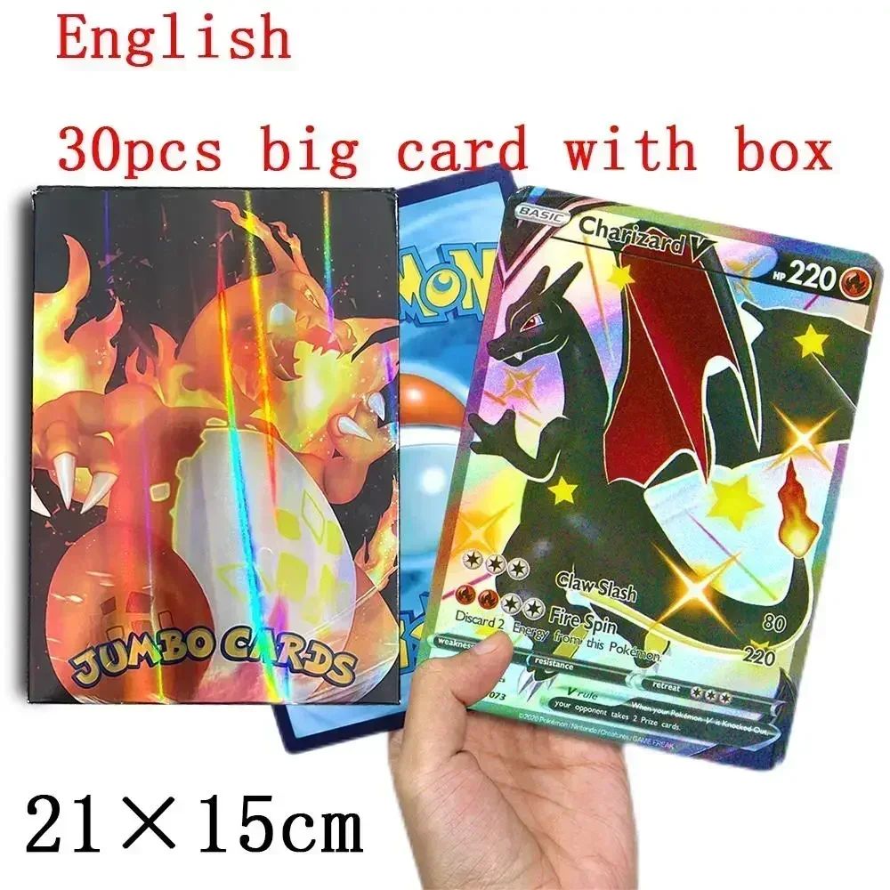 Pokemon 21*15cm Cartas Grandes Arco-Íris Pacote Vstar Letras Gigantes Jumbo Espanhol Alemão Francês Vmax GX Arceus Charizard Carta Rara