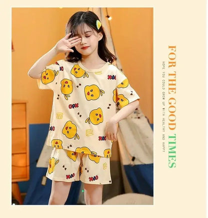 Summer Strawberry Sleepwear For Baby Kids Short Sleeve Pijamas Infantil 100% Cotton Kids Pajamas Set Boys Girls Clothes 6 8 10 Y