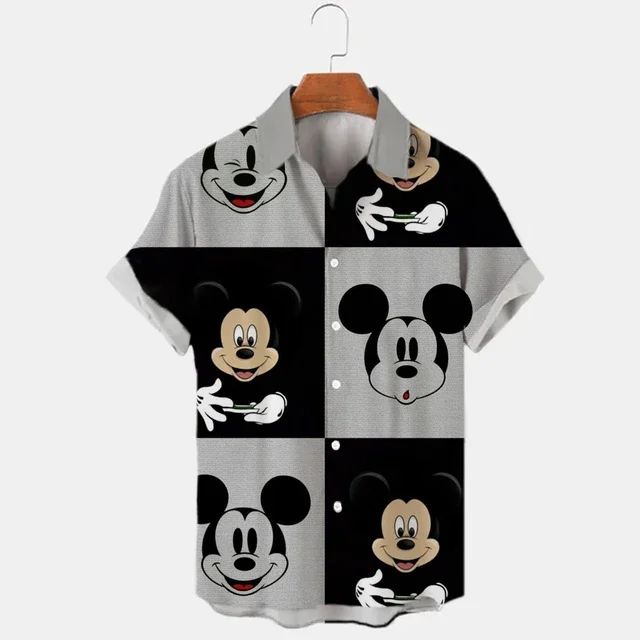 Miniso New 3d Shirts Mens Disney Mickey Mouse Street Tops Cute Cartoon 3d Printed Shirts Mens Casual Fashion Shirts 2024