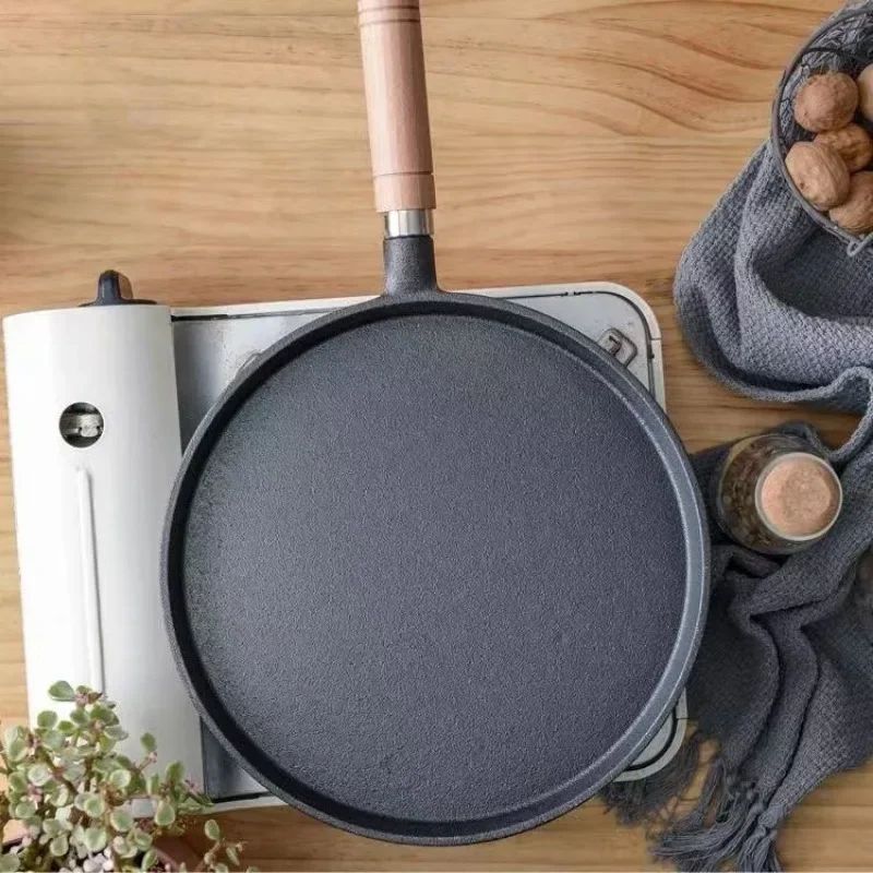 26cm Cast Iron Frying Pan Uncoated Non-stick Egg Pancake PanCrepe Maker Steak Frying Pot Gas Induction Cooker Kitchen Cookware