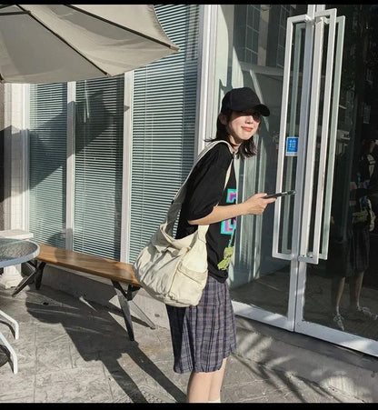 2025 y2k Women Vintage Handbag Canvas Teenager Shoulder Tote Bags Messenger Bags Ladies Casual Handbag Crossbody Purse