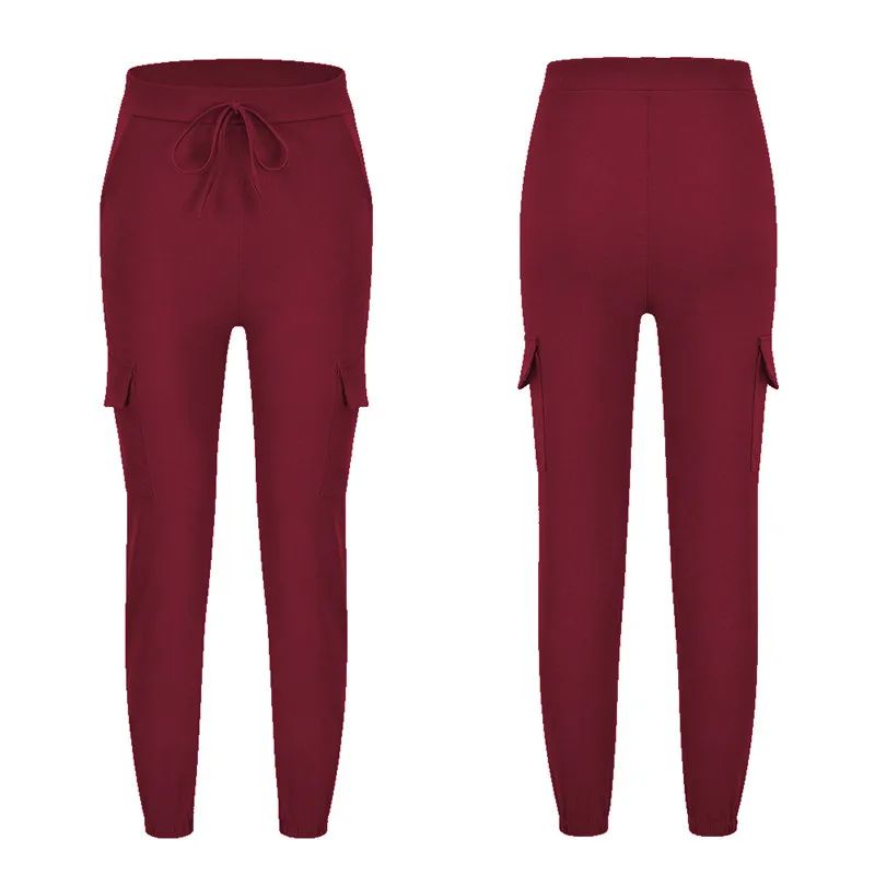 2022 New Solid Jogger Women's Cargo Pants Multi-Pocket Drawstring Elastic Waist Women Sports Pants Streetwear Casual Long Pant