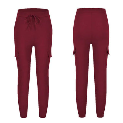 2022 New Solid Jogger Women's Cargo Pants Multi-Pocket Drawstring Elastic Waist Women Sports Pants Streetwear Casual Long Pant