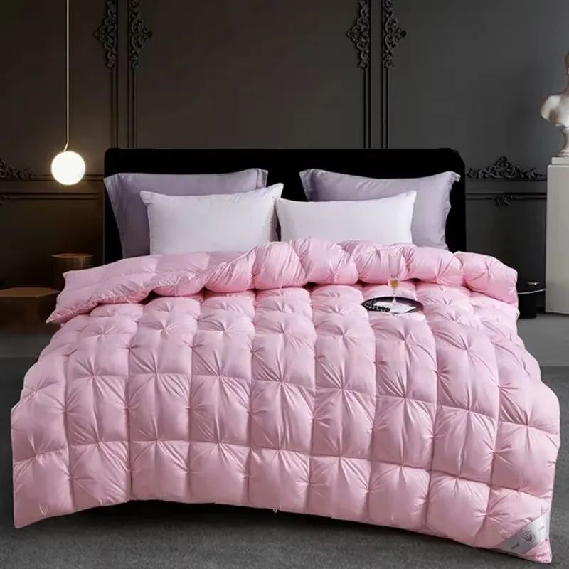 High Grade 100% White Goose Down Quilt Winter Warm Feather Duvet Queen King Cozy Lightweight 3D Bread Comforter Pinch Pleated