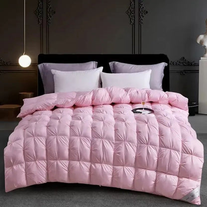 High Grade 100% White Goose Down Quilt Winter Warm Feather Duvet Queen King Cozy Lightweight 3D Bread Comforter Pinch Pleated