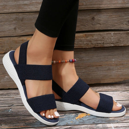 Women's Knit Elastic Cloth Wedge Sandals Slip On Lightweight Walking Sandals Women Plus Size Comfortable Summer Shoes Woman 2024