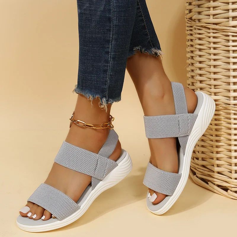 Women's Knit Elastic Cloth Wedge Sandals Slip On Lightweight Walking Sandals Women Plus Size Comfortable Summer Shoes Woman 2024