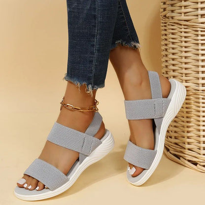 Women's Knit Elastic Cloth Wedge Sandals Slip On Lightweight Walking Sandals Women Plus Size Comfortable Summer Shoes Woman 2024