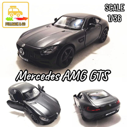 1:36 Escala Mercedes-Benz AMG GTS Modelo de Carro Réplica Veículo Diecast Miniatura Decoração de Interiores para Casa Escritório Presente de Natal Brinquedo para Crianças Meninos