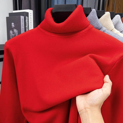 Autumn Mens High Quality Knitted Turtleneck Sweater Slim Fit Long Sleeve Anti-pilling Pullover Solid Color Trend Men Streetwea