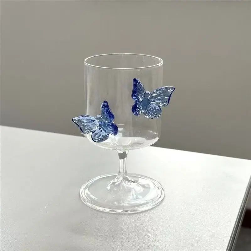 Copo de Vidro de Pé Alto Original Taça de Vinho Borboleta de Instagram Copos de Champanhe Copos Estéticos de Coquetel Presentes de Natal