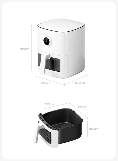 Fritadeira de Ar Inteligente XIAOMI MIJIA Pro 4L Forno Quente Visor Janela APP Temporizador Tela OLED Sem Óleo Fritadeira de Ar Quente 360°