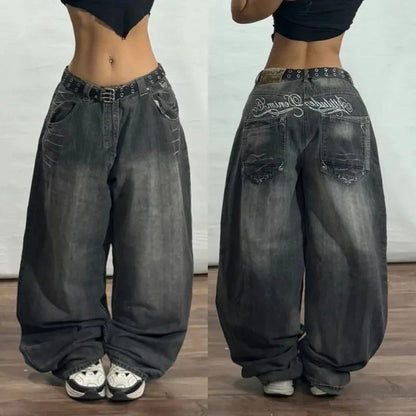 Y2K American New Fashion Tiger Print Loose Jeans Women High Street Harajuku Wind Trend Casual Joker High Waist Wide Leg Pants