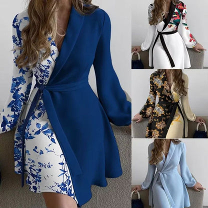 Autumn Winter  Womens Dresses V-neck Wrap Up Dress for Women Woman Clothing Korean Version long sleeve Loose Elegant dress Skirt
