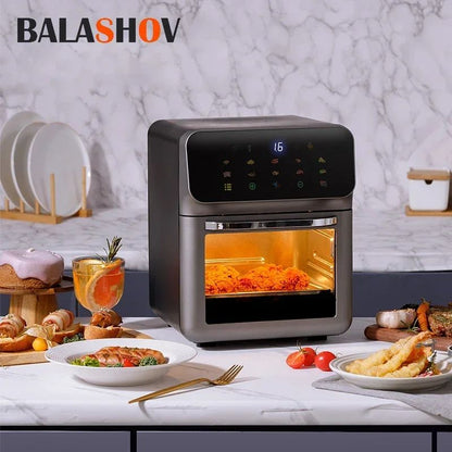 Fritadeira Elétrica de Ar 12L Forno de Convecção de Grande Capacidade Fritadeira Sem Óleo Cozinha 360° Cozedura Janela Visível Eletrodoméstico