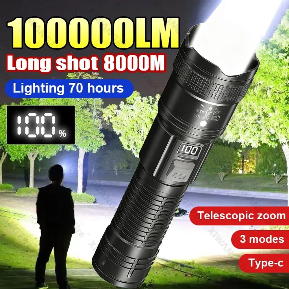 100000 Lumens Flashlight,Portable Rechargeable Tactical Torch, Life Waterproof Lantern for Outdoor Camping, Perfect Gift for Men
