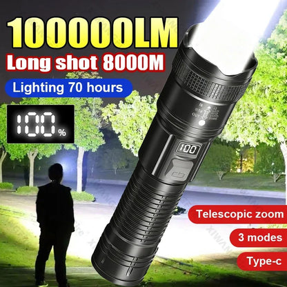 100000 Lumens Flashlight,Portable Rechargeable Tactical Torch, Life Waterproof Lantern for Outdoor Camping, Perfect Gift for Men