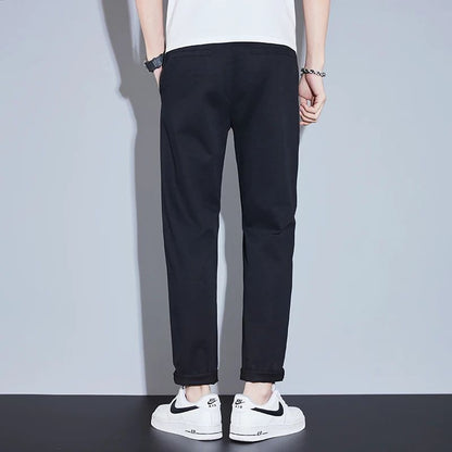 Casual Men Orange Loose Straight Business Pants Green Khaki Elastic Waist Trousers Soft Cotton Lyocell Fabric Korean Cargo Pants