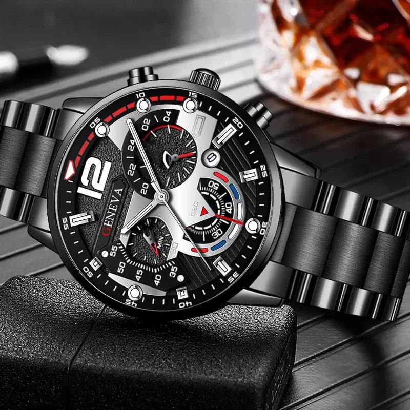 NEWFashion Mens Stainless Steel Watches Luxury Quartz Wristwatch Calendar Luminous Clock Men Business Casual Watch Reloj Hombre