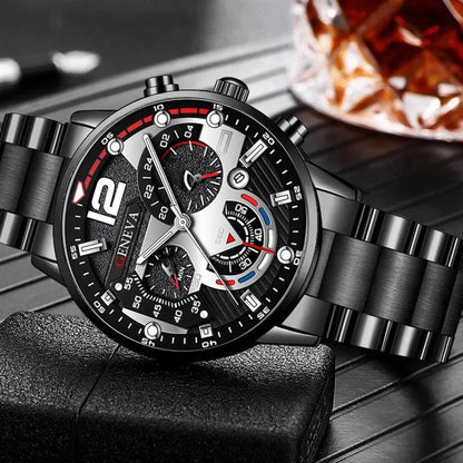 NEWFashion Mens Stainless Steel Watches Luxury Quartz Wristwatch Calendar Luminous Clock Men Business Casual Watch Reloj Hombre