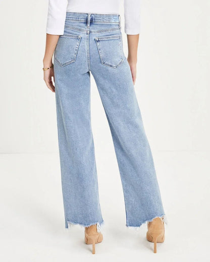 Women Denim Tassel Wide Leg Pants Jeans Washing Loose Fit Mid Waist Pockets Zipper Fly Solid Color Ankle Length Pants Basics