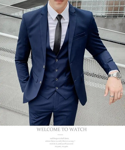 Suit S-7XL (Blazer+ Waistcoat + Trousers) Men's Fashion Business Dinner Gentleman Slim British-style Evening Dress Group Suit