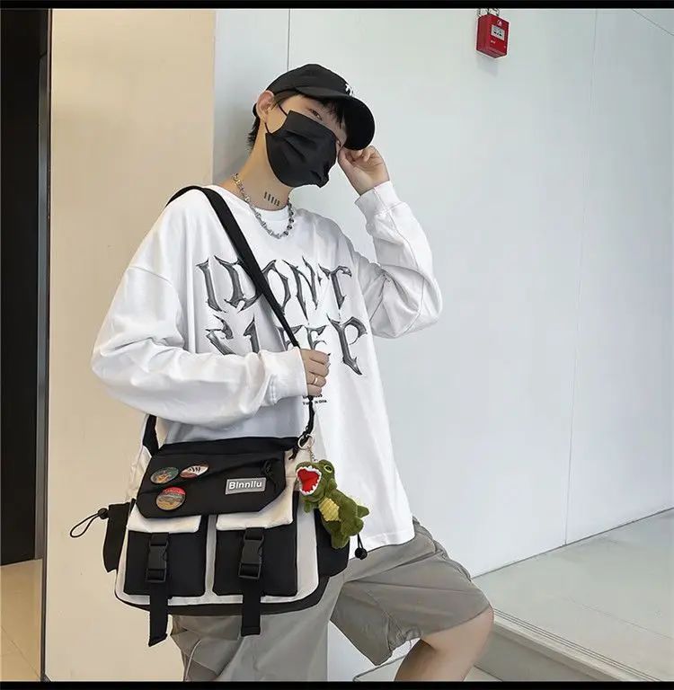 Harajuku Men Nylon Crossbody Bags for Women Messenger Bag Girls School Book Bags Youth Canvas Handbags Shoulder Bag Sac Bolsas