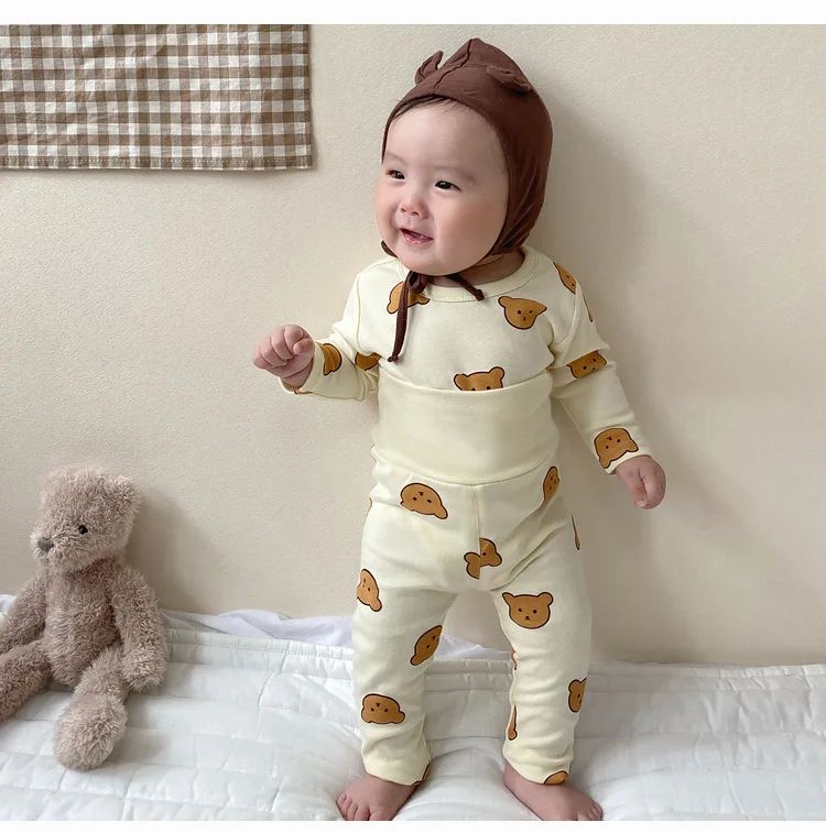 0-3T Baby Cotton Top Pant Suit Newborn Kid Boys Girls Clothes Set Long Sleeve Pj Set Cute Sweet Sleepwear Pajamas Set Outfit