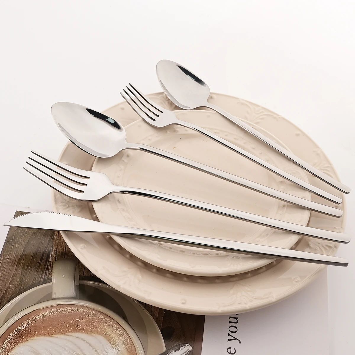 40pcs Rose Gold Dinnerware Set Mirror Fork Knife Spoon Tableware Western Stainless Steel Cutlery Set Dessert Fork Spoon Flatware