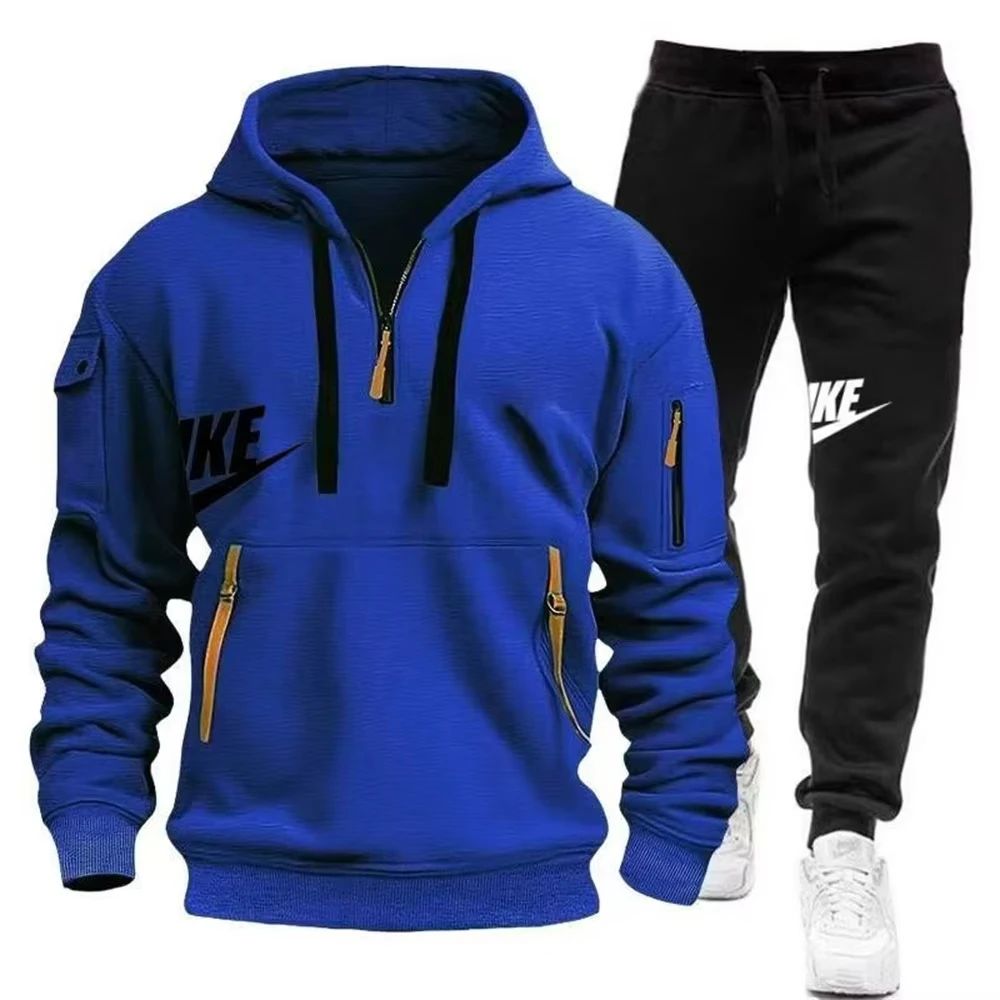 2025 New men's autumn and winter suit zipper hoodie + trousers suit casual men's sportswear warm suit