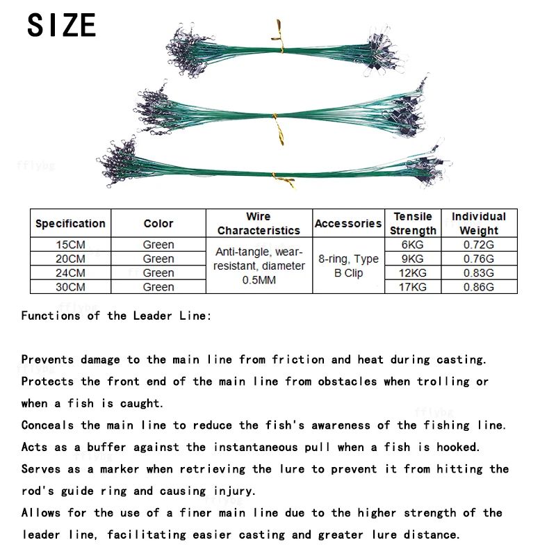 Linha de Pesca de Aço Anti-Mordida com Força de Tração Super Forte, Líder de Aço com Gira Giratória, Chumbada de Pesca 200/100/60/20Pcs