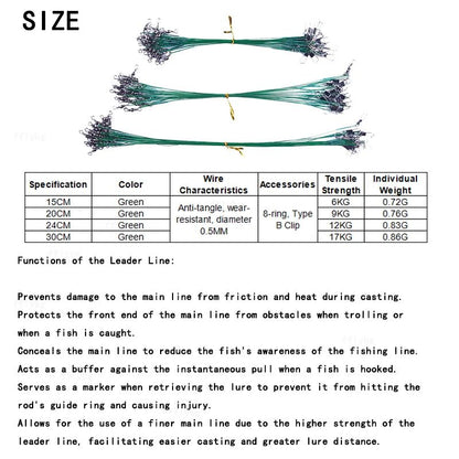 Linha de Pesca de Aço Anti-Mordida com Força de Tração Super Forte, Líder de Aço com Gira Giratória, Chumbada de Pesca 200/100/60/20Pcs