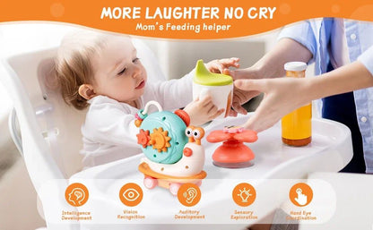 5 in 1 Baby Suction Cup Spinner for 0-12Month Snail Windmill Spinning Music Dining Table Infant Baby Fun Emotion Soothing Toy
