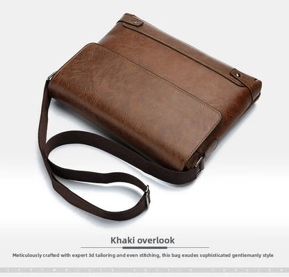 Men's Solid Color Retro Leather Shoulder Bag, Casual Business Messenger Bag Horizontal A4 Paper Travel Bag Briefcase Laptop Bag