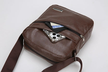 Men‘s PU Shoulder Bag Messenger Bag Casual Waterproof Nylon Zipper Pocket Handbag Fashion Tote Travel Male Crossbody Bags