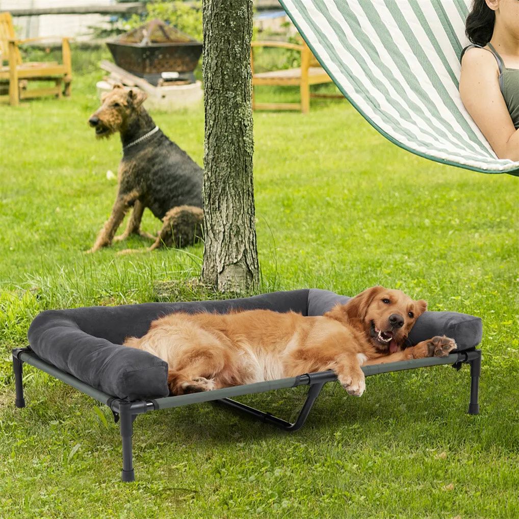 BINGOPAW Cama Elevada para Cães ao Ar Livre, Cama Reclinável Refrescante para Animais de Estimação com Estrutura Elevada e Tecido de Malha, Cama para Dormir em Acampamento com Almofada Removível