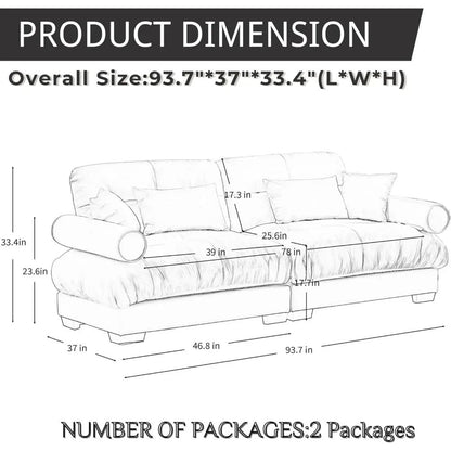 Velvet Modular Sectional Sofa Couch with Armrest And Pillows Large Comfy Living Room Furniture 94 Inch