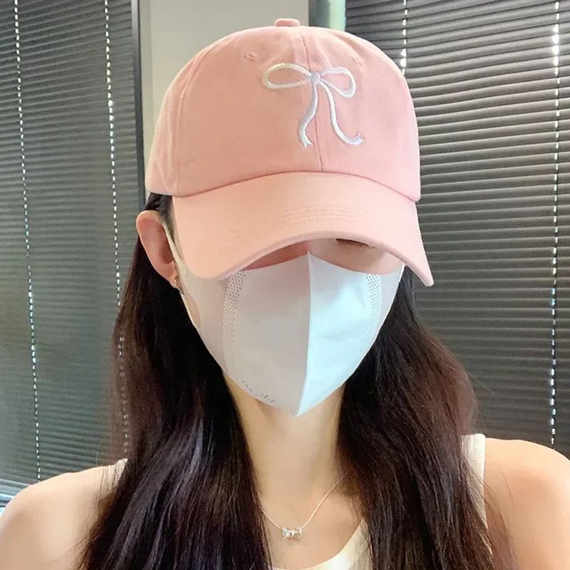 Fashion Sweet Bowknot Embroidery Baseball Hat For Women Solid Color Girl Peaked Cap Outdoor Soft Cotton Snapback Sun Visors Hat