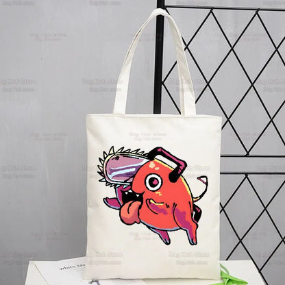 Chainsawman Kawaii Pochita Denji Shopping Bag Bolsas De Tela Shopper Chainsaw Man Anime Shopping Jute Bag Cotton Bag Jute Sacola