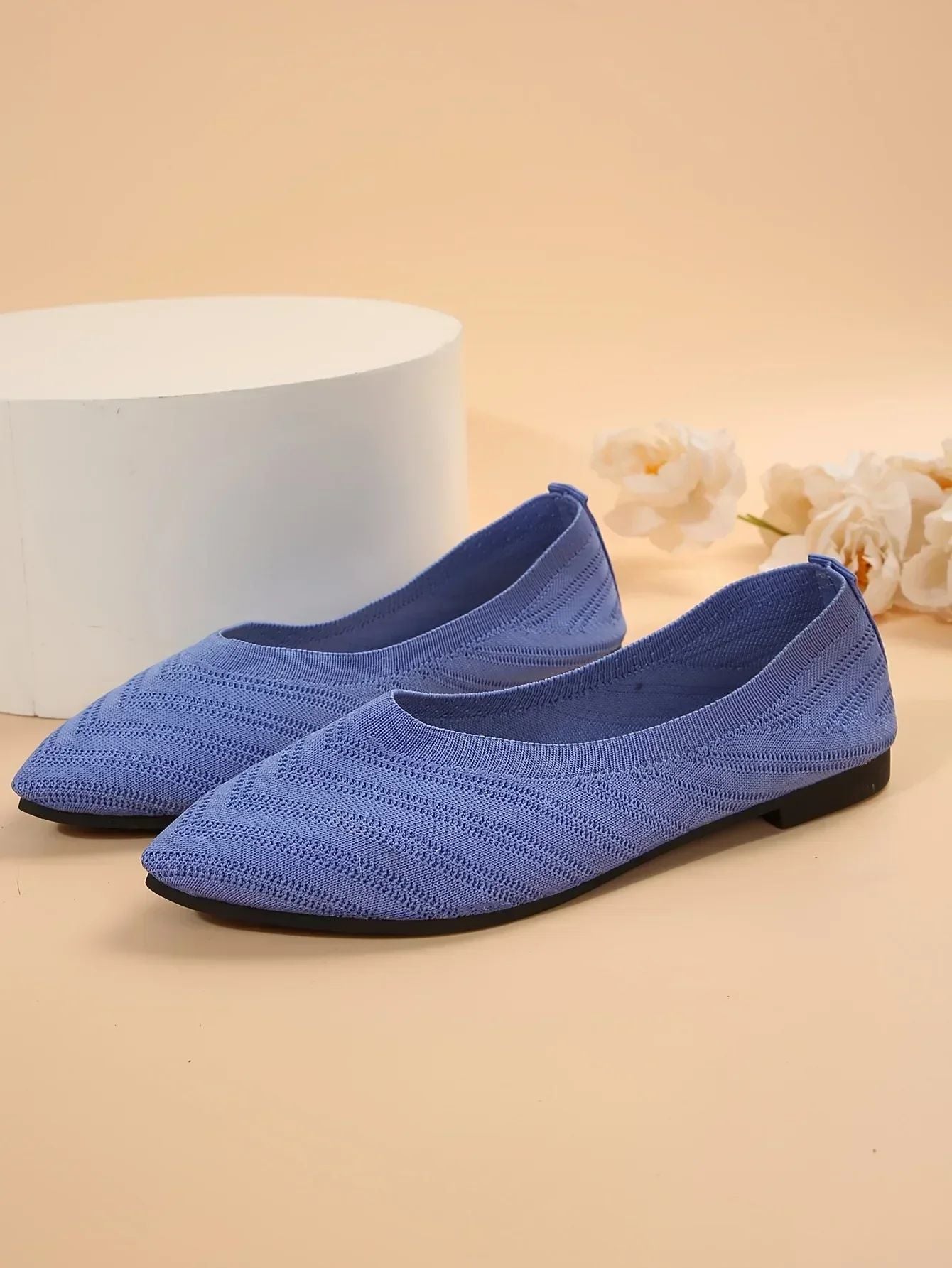 New 2024 Pointed Toe Flat Office Boat Solid Color Knitted Slip on Shoes Casual Ballet Flats Shoes Women Loafers Zapatos De Mujer
