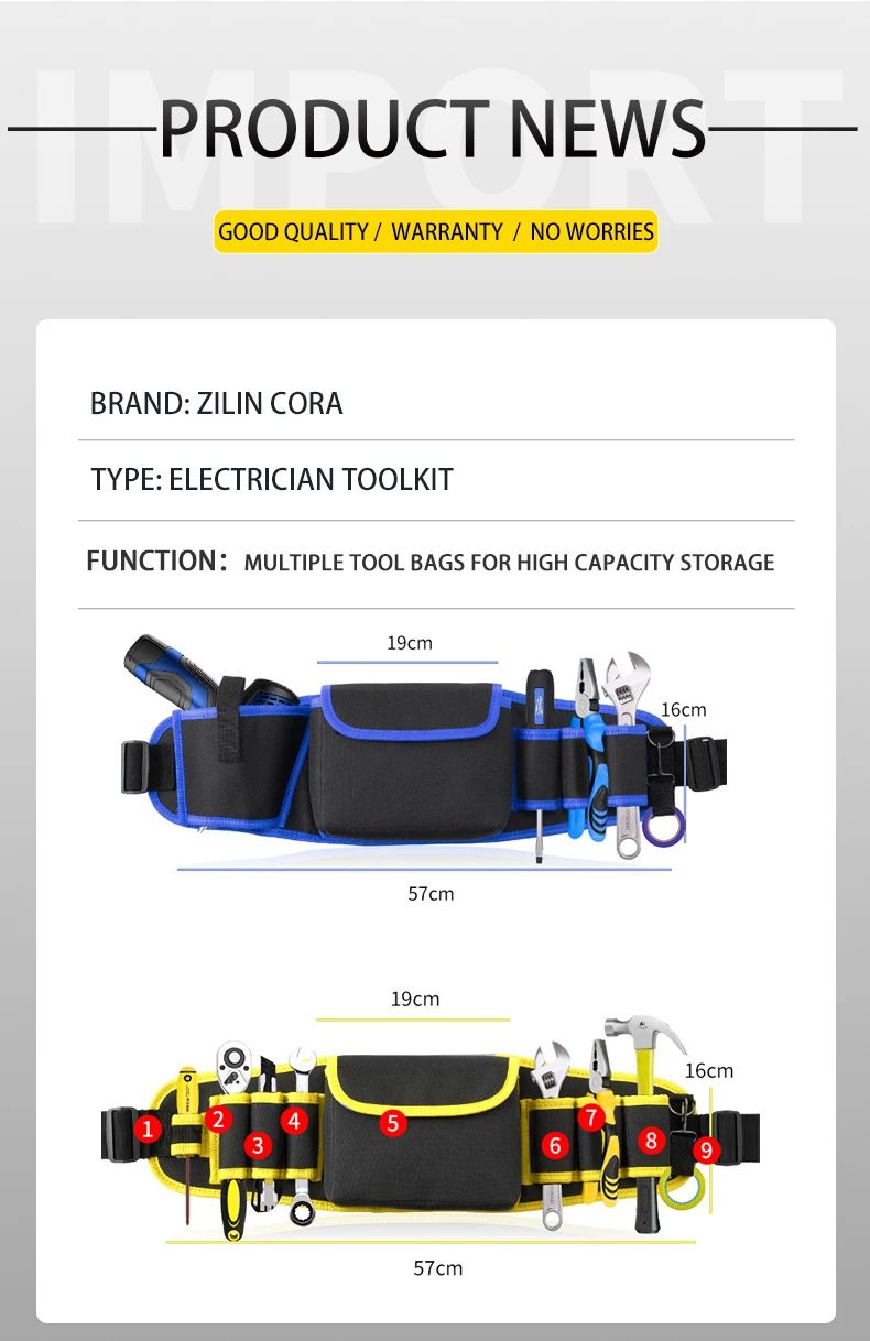 Hardware and electric Tool Bag Multifunction Oxford Cloth Thickened Maintenance Aerial Work Pocket Portable Tool Pocket Waistbag