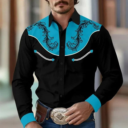 Men's Shirt Yellowstone Western Denim Shirt Elegant patchwork vintage men's lape
