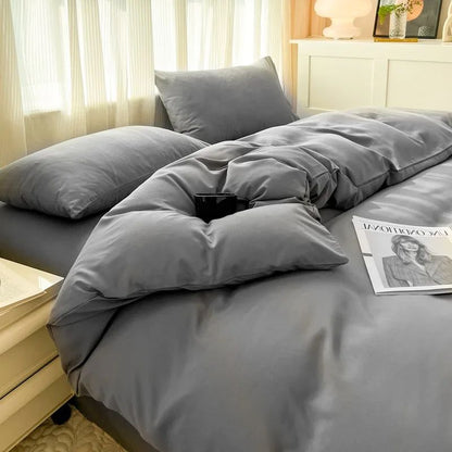 Conjunto de cama de cor sólida de quatro peças para crianças e adultos, cama de casal grande, conjunto de capa de edredom, lençol e capa de travesseiro de quatro peças