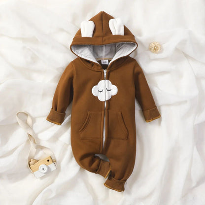 Newborn Baby Romper Love Printed Clothes Hooded Children Girl 0-1 Years Autumn Spring Infant Boy Jumpsuit Outfits 3 6 Months