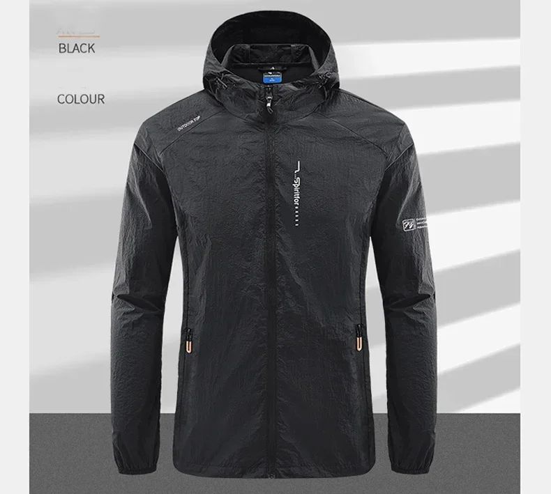 Men's UPF 50+ UV Protection Windbreaker Quick Dry Jacket Outdoor Sun-Protective Thin Hiking Fishing Cycling Hooded Sport Light