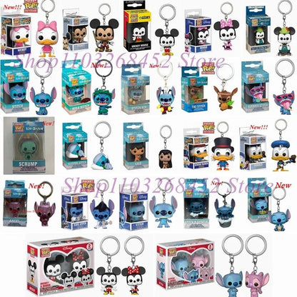 Novos 22 Estilos Funko Pocket Pop Chaveiros Mickey Mouse Minnie Pato Donald Stitch Angel Elvis TIKI Lilo Scrump Bonecos de Vinil